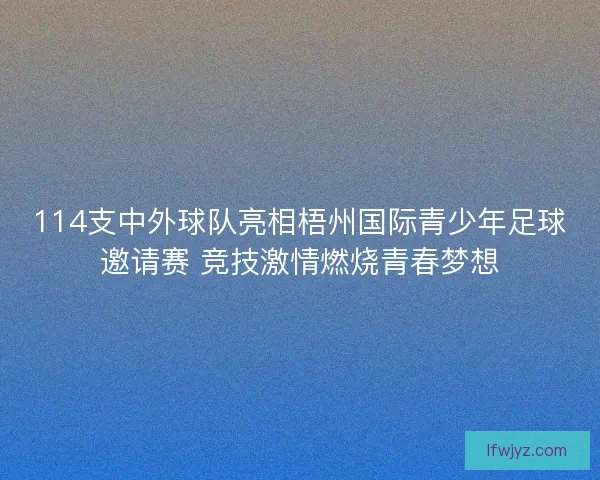 114支中外球队亮相梧州国际青少年足球邀请赛 竞技激情燃烧青春梦想 114支中外球队亮相梧州国际青少年足球邀请赛 竞技激情燃烧青春梦想